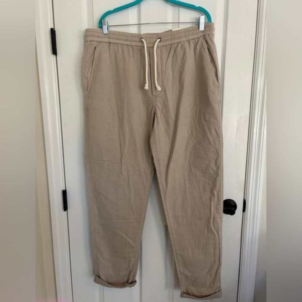 NWT Marine Layer XL Men Elastic Waist Saturday Pants Tan Slim Straight